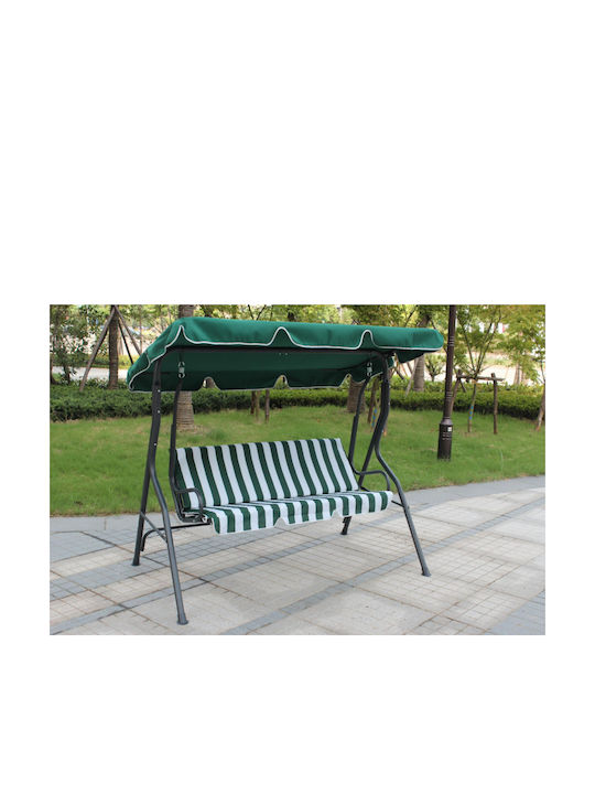 Garten & Veranda Schaukel mit Basis und Kissen 3 Sitze Kunststoff Grün Belastbarkeit bis 150kg L177xB110xH146cm
