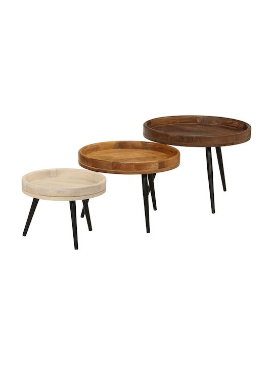 Round Side Table made of Solid Wood Coffee 3pcs L50xW50xH35cm