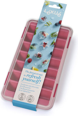 Lekue Silicone Ice Cube Tray Rectangular 14 Slots with Lid Red 882388