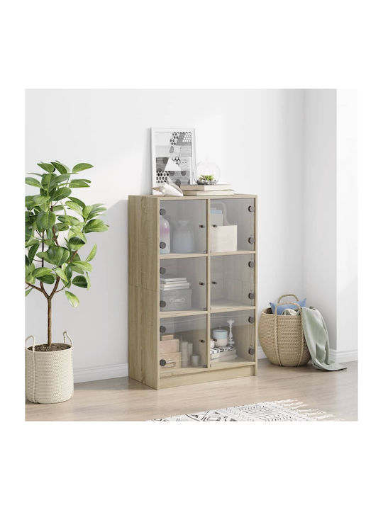 Floor-standing Living Room Display Cabinet made of Particleboard with Glass Treated wood 68x37x109cm