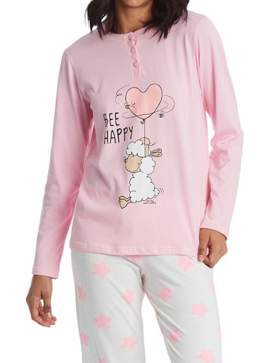 Happy People Winter Women's Pyjama Set Cotton Rose