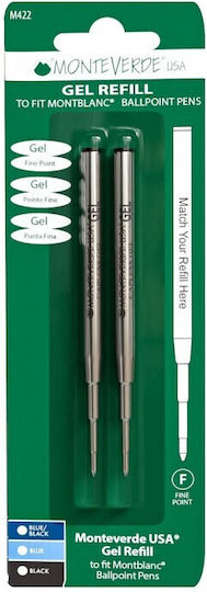 Monteverde Capless Gel Refill To Fit Montblanc Ballpoint Pens Fine 2 Pieces M422