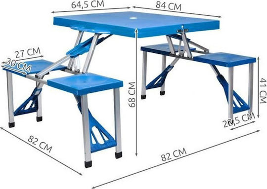 Picknick-Tischbank Aluminium Klappbar in Campingmöbel 84x65x64cm Blau