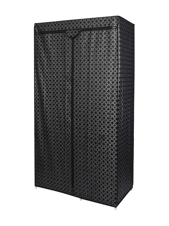 Saska Garden Fabric Wardrobe with Zipper and Shelves in Black Color 170x90x170cm