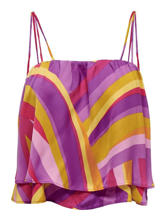 Only Women's Crop Top Striped Bright Rose