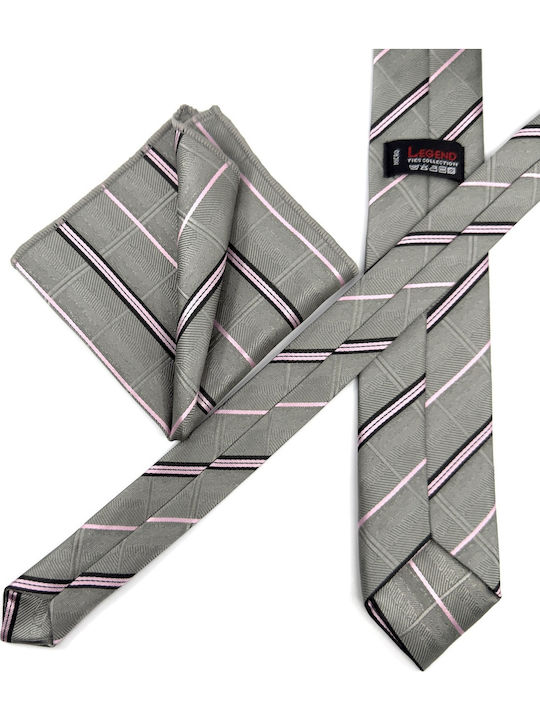 Legend Accessories Men's Silk Printed Tie Set in Grey Color