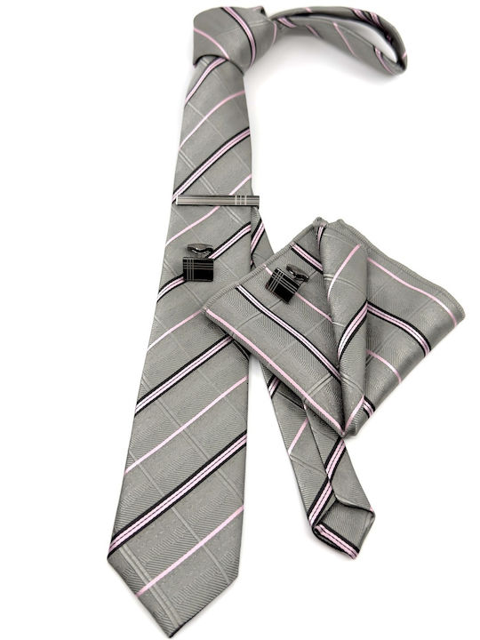 Legend Accessories Men's Silk Printed Tie Set in Grey Color