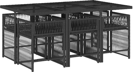 Set Sala De Mese Pentru Exterior 7 Piese Negru Cu Perne