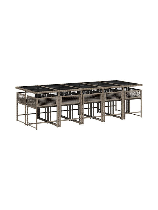 Set Sala De Mese Pentru Exterior 11 Piese Gri Cu Perne