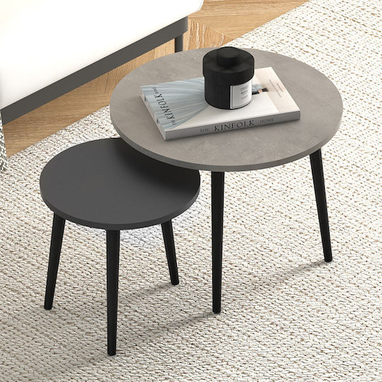 Rund Couchtisch Roma Holz Gray 2Stück B60xT60xH46cm