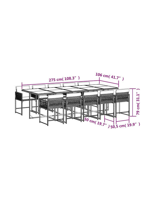 Set Sala De Mese Pentru Exterior 11 Piese Gri Cu Perne
