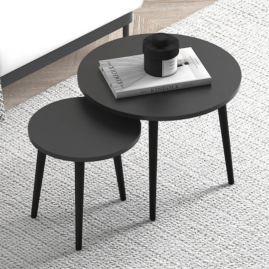Rundes Zentral Kaffeetisch Roma Holz Schwarz 2Stücke M60xL60xH46cm