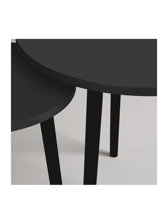 Round Central Coffee Table Roma Wooden Black 2pcs W60xL60xH46cm