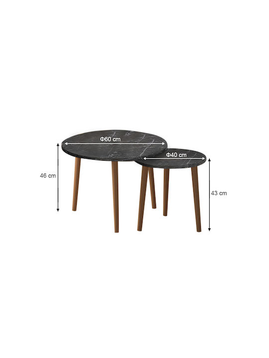 Round Coffee Table Roma Wooden Black 2pcs L60xW60xH46cm.