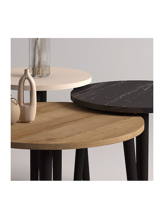 Round Coffee Table Roma Wooden Color Oak - Black 3pcs L60xW60xH46cm.