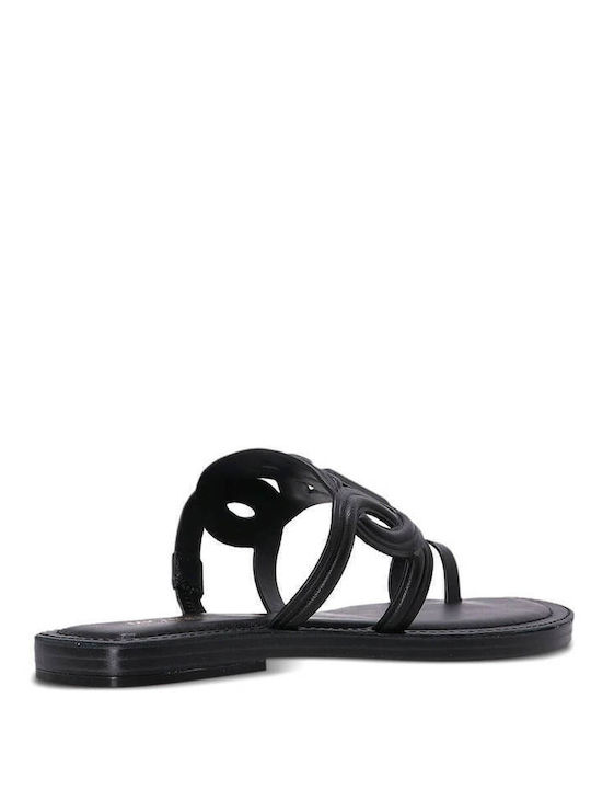 Alma Flat Leather Women's Flat Sandals in Black Color