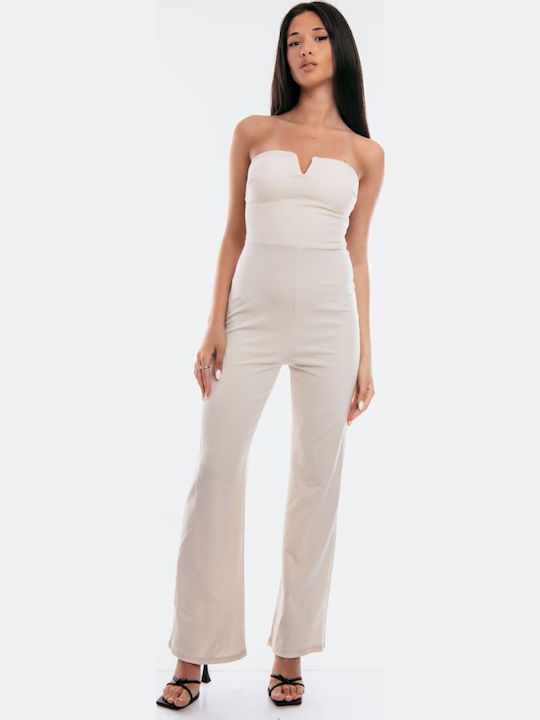 Γυναικεία Strapless Ολόσωμη Φόρμα Μπεζ