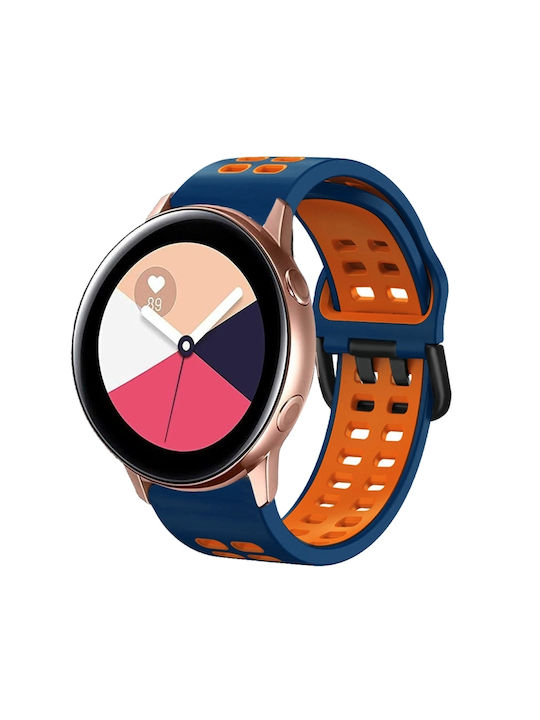 Galaxy Watch Active 2 20mm Breathable Two-Tone Silicone Watch Strap Blue Midnight + Orange