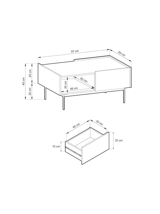 Rectangular Central Coffee Table Wooden with Drawers Red and Natural M97xW65xH45cm