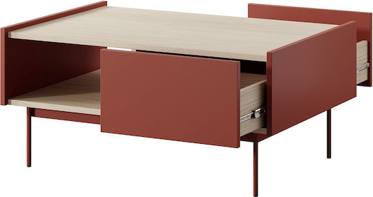 Rechteckiger Zentral Kaffeetisch Farbe Holz mit Schubladen Rot + Natur M97xL65xH45cm