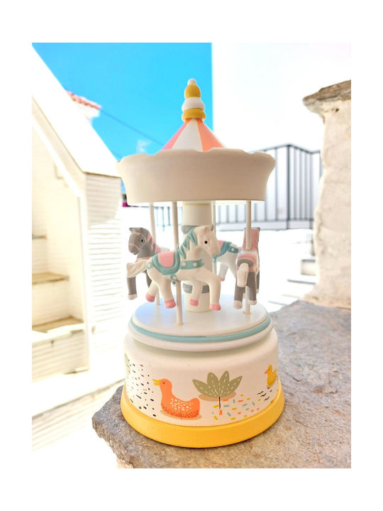 Carusel Handmade Muzical din Lemn 1buc 6061455 Alb