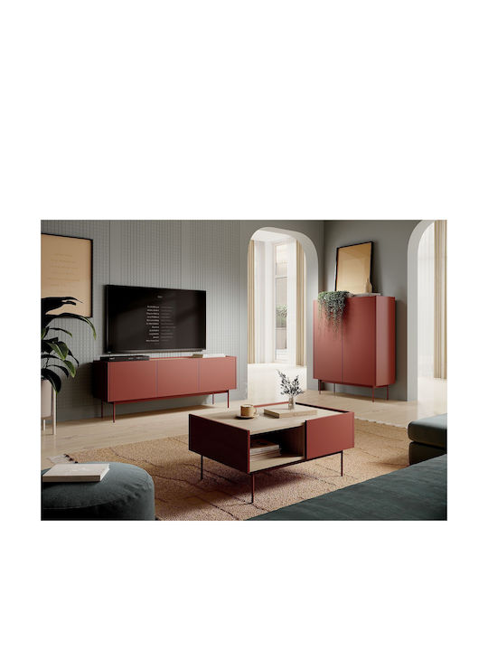 Stand TV Culoare Ceramic Roșu + Natural L144xA55xÎ37cm