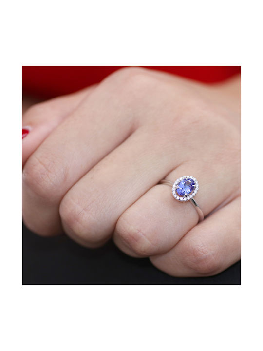 18K White Gold Tanzanite & Diamond Ring P-68749 White Gold K18