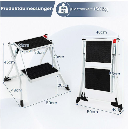 Costway Leiter Metallisch mit 2 Stufen 50cm