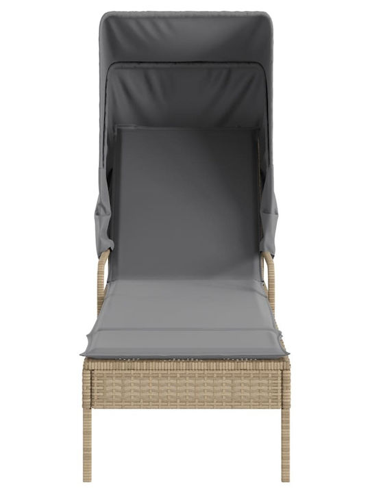Deckchair Rattan with Cushion & Sunshade Beige 200x55cm.