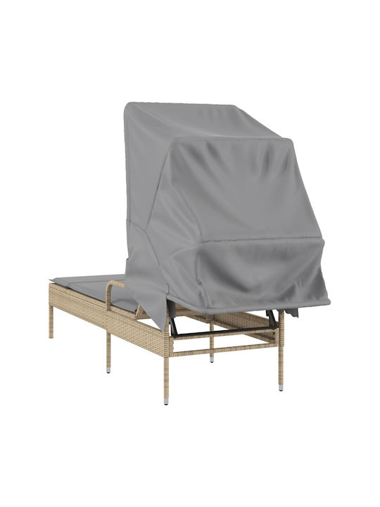 Deckchair Rattan with Cushion & Sunshade Beige 200x55cm.