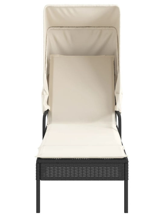 Deckchair Rattan with Cushion & Sunshade Black with Table 200x55cm.