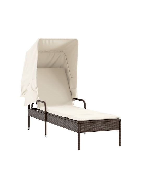 Deckchair Rattan with Cushion & Sunshade Brown with Table 200x55cm.