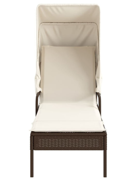Deckchair Rattan with Cushion & Sunshade Brown with Table 200x55cm.