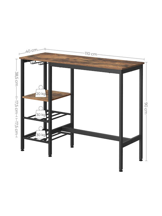 Masă Bucătărie din Lemn Masiv & Metal Rustic Brown 110x40x90buc