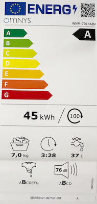 Omnys Πλυντήριο Ρούχων 7kg με Ατμό 1400 Στροφών WNM-7014AIN