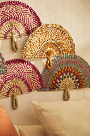 Calma House Wall Decor Fan Abano Handmade Beige Made of Wicker Material 36x26cm