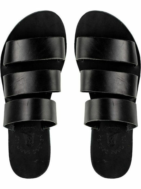 Leather Women's Flat Sandals in Black Color
