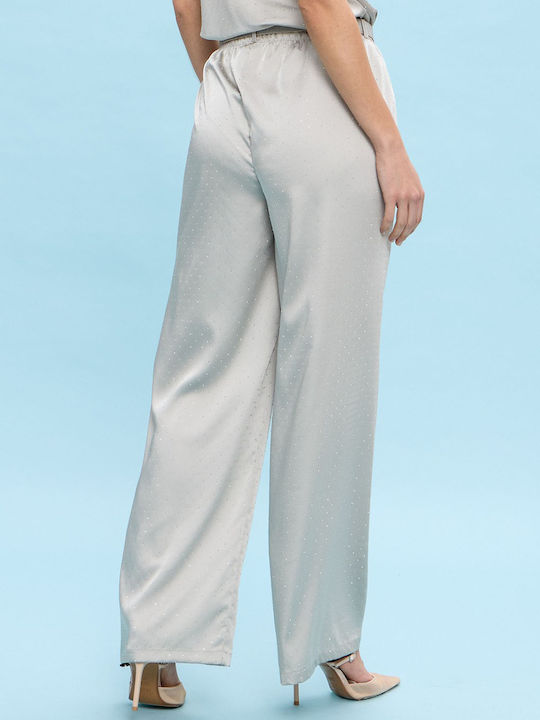 Nadia Chalimou Women's High-waisted Fabric Trousers with Elastic Grey