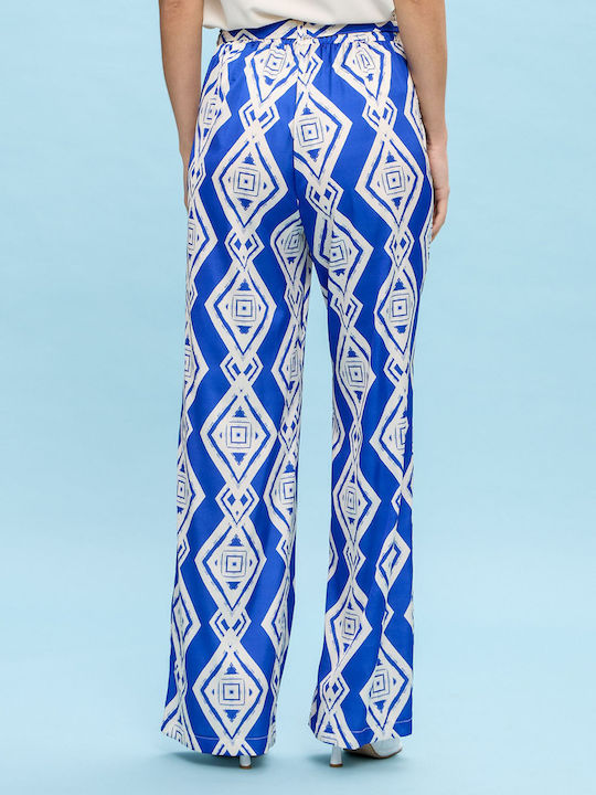 Nadia Chalimou Women's High-waisted Fabric Trousers with Elastic Blue