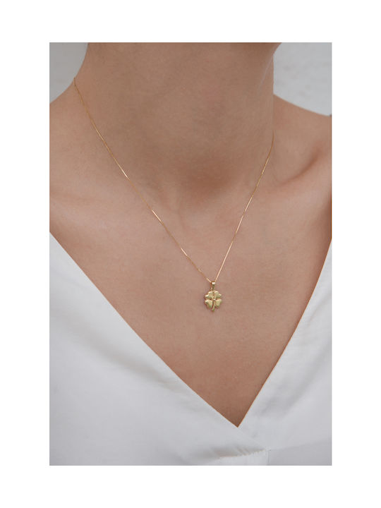 14k Gold Shiny Clover Yellow Chain Necklace 45cm