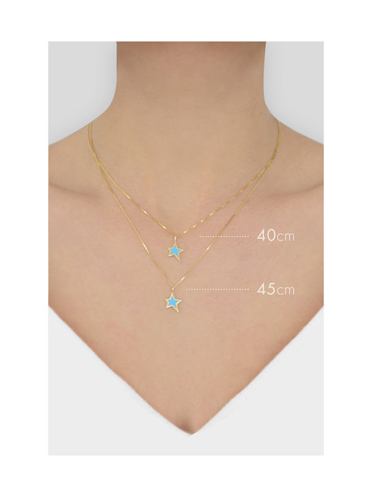 Hanging Gold 14k Star Yellow Chain Necklace 40cm