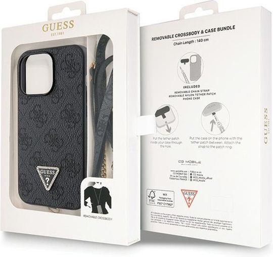 Guess Metal Logo Umschlag Rückseite Metallisch mit Band Schwarz (iPhone 13 Pro)