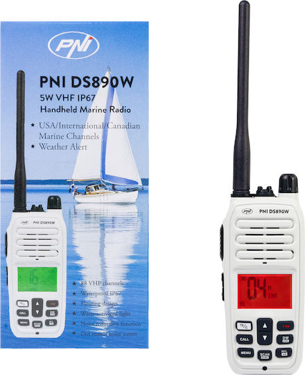 PNI DS890 Wireless Transceiver VHF Marine 5W with Monochrome Screen In White Color