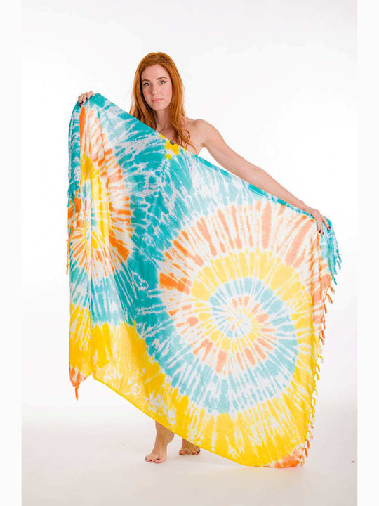 Pareo with Print with Print and Fringes Yellow