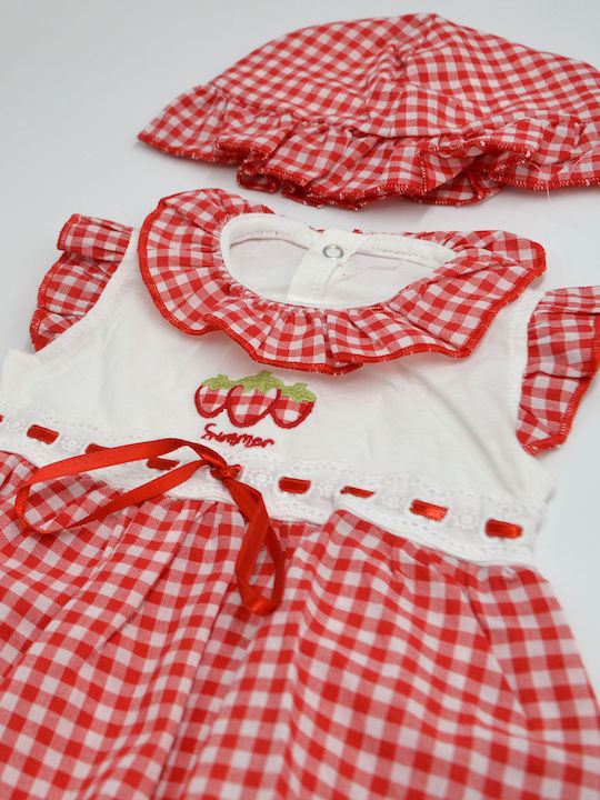 Extan Bebe Kids Dress Checked White/Red