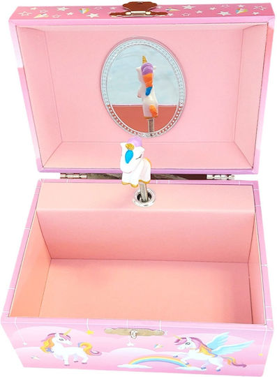 Musical Jewelry Box Pink Unicorn Rectangular Mirror 15x11x8cm