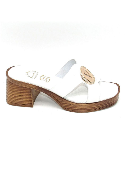 Ipodima Platform Leather Women's Sandals White with Medium Heel