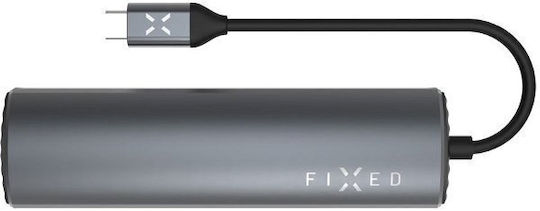 Fixed Hub Pro 6in1 USB-C Докинг станция с HDMI 4K PD Етърнет Сив