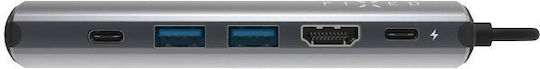 Fixed Hub Pro 6in1 USB-C Докинг станция с HDMI 4K PD Етърнет Сив