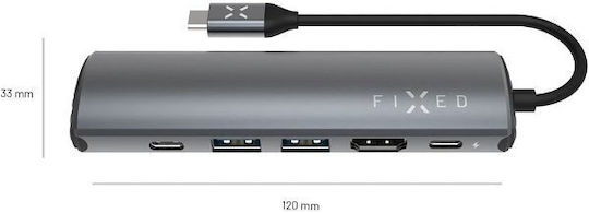 Fixed Hub Pro 6in1 USB-C Докинг станция с HDMI 4K PD Етърнет Сив